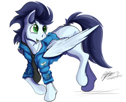 Size: 961x781 | Tagged: safe, artist:cuckooparty, soarin', candy, lollipop, old cutie mark, solo, wonderbolts dress uniform