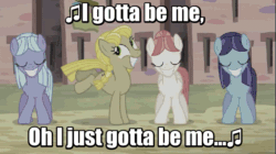Size: 739x415 | Tagged: safe, screencap, earth pony, pegasus, pony, the cutie map, animated, bucking, equal cutie mark, eyes closed, female, grin, image macro, in our town, mare, meme, music notes, offbeat, soulless, the far side