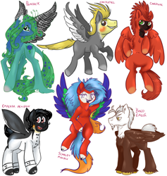 Size: 946x1000 | Tagged: artist needed, source needed, safe, oc, oc only, bald eagle, bird pone, cardinal, eagle, parrot, peacock, pegasus, penguin, pony, cockatiel, macaw