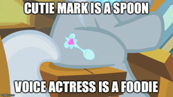 Size: 640x360 | Tagged: safe, edit, edited screencap, screencap, silver spoon, call of the cutie, cutie mark, hilarious in hindsight, image macro, meme, mind blown, shannon chan-kent, solo, voice actor joke