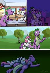 Size: 1364x2000 | Tagged: safe, artist:shieltar, spike, sweetie belle, sweetie bot, dragon, robot, comic, cutie mark, female, male, older, shipping, spikebelle, straight, the cmc's cutie marks