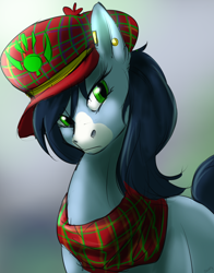 Size: 1024x1303 | Tagged: safe, artist:oblivionheart13, oc, oc only, oc:mad munchkin, cap, clothes, hat, scarf, solo