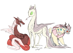 Size: 681x494 | Tagged: safe, artist:vergolophus, oc, oc only, chimera, hybrid, kelpie, amphiptere, greek mythology, interspecies offspring, monster, offspring, parent:discord, parent:fluttershy, parents:discoshy, unnamed oc