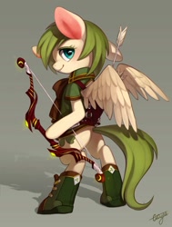 Size: 894x1181 | Tagged: safe, artist:ciciya, oc, oc only, pegasus, pony, archer, arrow, bipedal, bow (weapon), bow and arrow, clothes, shoes, solo