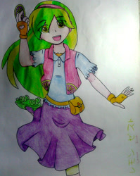 Size: 798x1001 | Tagged: safe, artist:fantasygerard2000, lemon zest, equestria girls, alternate universe, clothes, headphones, skirt, solo, traditional art