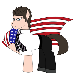 Size: 765x765 | Tagged: safe, artist:combatkaiser, earth pony, pony, clothes, flag, male, metal wolf chaos, michael wilson, pants, ponified, shirt, simple background, solo, stallion, tie, transparent background, united states