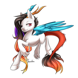 Size: 800x800 | Tagged: safe, artist:moenkin, oc, oc only, oc:mirage, hybrid, interspecies offspring, offspring, parent:discord, parent:princess celestia, parents:dislestia, simple background, solo, transparent background