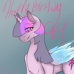 Size: 600x600 | Tagged: safe, artist:askcoffeepot, twilight sparkle, twilight sparkle (alicorn), alicorn, pony, birthday, cold blooded twilight, female, mare, solo