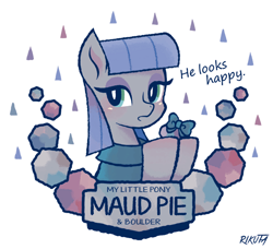 Size: 600x547 | Tagged: safe, artist:rikuta, boulder (pet), maud pie, earth pony, pony, bow, female, happy, mare, maudabetes, pixiv, rock, solo