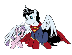 Size: 3073x2330 | Tagged: safe, artist:edcom02, artist:jmkplover, diamond tiara, alicorn, pony, clark kent, crossover, crying, dc comics, female, filly, male, ponified, sad, simple background, stallion, superman, transparent background