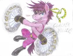 Size: 1642x1269 | Tagged: safe, artist:semijuggalo, clackers, crossover, jojo's bizarre adventure, joseph joestar, ponified, solo, traditional art