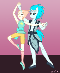 Size: 1272x1548 | Tagged: safe, artist:naomiknight17, oc, oc:cryo, anthro, armpits, crossover, dancing, ice, male, pearl (steven universe), stallion, steven universe