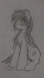 Size: 2432x4320 | Tagged: safe, artist:candel, oc, oc only, oc:candlelight, pony, monochrome, rain, solo