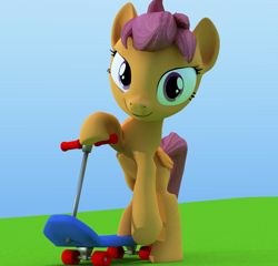 Size: 1126x1080 | Tagged: safe, artist:3d thread, scootaloo, /mlp/, 3d, 3d model, blender, looking at you, scooter, smiling, solo