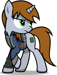 Size: 1463x1909 | Tagged: safe, artist:zacatron94, oc, oc only, oc:littlepip, pony, unicorn, fallout equestria, clothes, fanfic, fanfic art, female, hooves, horn, mare, pipbuck, simple background, solo, transparent background, vault suit