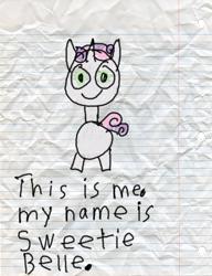 Size: 600x783 | Tagged: safe, artist:fonypan, artist:sweetie belle, sweetie belle, lined paper, quality, solo, stylistic suck, sweetie's jurnal, tumblr