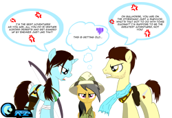 Size: 3286x2265 | Tagged: safe, artist:az-derped-unicorn, daring do, bow (weapon), crossover, engrish, gun, hilarious in hindsight, holster, lara croft, nathan drake, pistol, ponified, speech bubble, tomb raider, uncharted, video game, weapon