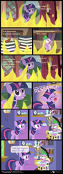 Size: 825x2273 | Tagged: safe, artist:dm29, discord, spike, twilight sparkle, twilight sparkle (alicorn), alicorn, dragon, pony, comic, duo, female, fire, golden oaks library, harsher in hindsight, highchair, mare, the lady and the tiger, the lady or the tiger