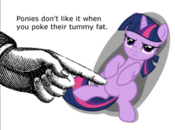 Size: 1280x959 | Tagged: safe, twilight sparkle, annoyed, belly, blatant lies, bronybait, fact, hand, heresy, poking