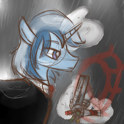 Size: 1000x1000 | Tagged: safe, artist:mabu, minuette, oc, oc:minuet, gun, rain, rule 63