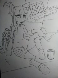 Size: 500x667 | Tagged: safe, artist:kenoi, oc, oc only, oc:gunnhild gig marie, semi-anthro, monochrome, smoking, traditional art