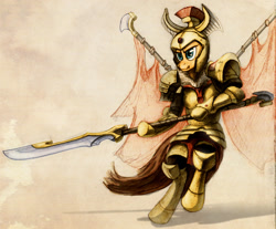 Size: 1024x848 | Tagged: safe, artist:poslovinivan, pony, armor, bipedal, crossover, dota 2, legion commander, ponified, solo, traditional art, video game