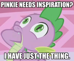 Size: 578x482 | Tagged: safe, edit, edited screencap, screencap, spike, dragon, inspiration manifestation, party pooped, the ticket master, cropped, image macro, male, meme, solo
