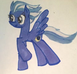 Size: 2047x1965 | Tagged: safe, artist:idreamofthewind, night glider, backwards cutie mark, solo, traditional art