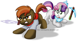 Size: 1280x697 | Tagged: safe, artist:aleximusprime, button mash, sweetie belle, minecraft, simple background, transparent background