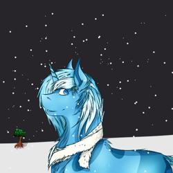 Size: 500x500 | Tagged: safe, artist:fire-scribe, oc, oc only, oc:snow sailor, pony, unicorn, clothes, scarf, snow, snowfall, solo