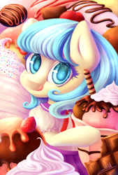 Size: 2689x3973 | Tagged: safe, artist:zodiacnicola, coco pommel, :p, clothes, ice cream, solo