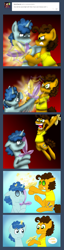 Size: 600x2332 | Tagged: safe, artist:crazynutbob, cheese sandwich, party favor, :i, balloon, balloon popping, balloon swords, comic, dark background, fight, pop, shadows, sword fight, unnecessarily intense, you win