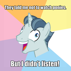 Size: 1000x1000 | Tagged: safe, party favor, the cutie map, advice meme, derp, exploitable meme, faic, i didn't listen, in-universe brony, join the herd, meme, reaction image, welcome to the herd