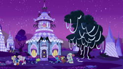 Size: 1920x1080 | Tagged: safe, screencap, apple bloom, blossomforth, cloud kicker, scootaloo, snails, snips, sweetie belle, scare master, carousel boutique, clothes, costume, cutie mark crusaders, delinquent, jack-o-lantern, jem, jem and the holograms, nightmare night, sailor moon, toilet paper, vandalism, wonderbolts uniform