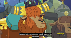 Size: 1600x855 | Tagged: safe, screencap, prince rutherford, yak, party pooped, discovery family logo, drugs, meme, youtube caption