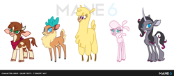 Size: 1280x560 | Tagged: safe, arizona cow, oleander, paprika paca, pom lamb, velvet reindeer, alpaca, classical unicorn, cow, deer, lamb, reindeer, sheep, unicorn, them's fightin' herds, cloven hooves, colored hooves, community related, leonine tail, unshorn fetlocks