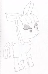 Size: 1236x1900 | Tagged: safe, artist:barryfrommars, maud pie, apple bloom's bow, bow, monochrome, sketch, solo, traditional art