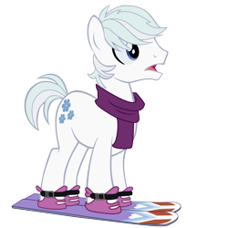 Size: 2040x2040 | Tagged: safe, artist:shinjitoo, double diamond, season 5, the cutie map, clothes, cute, cutie mark, scarf, simple background, skiing, snow, snowflake, solo, transparent background