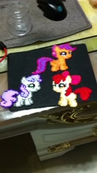 Size: 720x1280 | Tagged: safe, artist:2ju, apple bloom, scootaloo, sweetie belle, cutie mark crusaders, perler beads