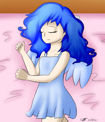 Size: 2048x2361 | Tagged: safe, artist:icy wings, oc, oc only, oc:frost soar, human, clothes, explicit source, humanized, humanized oc, nightgown, sleeping, solo