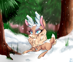 Size: 2000x1708 | Tagged: safe, artist:8-blit-poni, velvet reindeer, deer, them's fightin' herds, community related, forest, snow, snowfall, solo