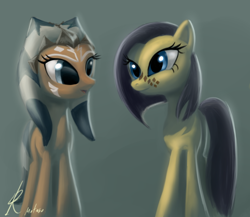 Size: 540x468 | Tagged: safe, artist:raikoh, pony, ahsoka tano, barriss offee, duo, female, gray background, mare, mirialan, ponified, simple background, star wars, star wars: the clone wars, togruta