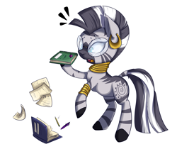 Size: 3492x2928 | Tagged: safe, artist:vicse, zecora, zebra, adorkable, book, cute, dork, glasses, pen, solo, younger, zecorable