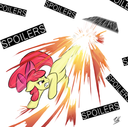 Size: 1000x986 | Tagged: safe, artist:pilla, apple bloom, angry, kick, kicking, solo, spoiler