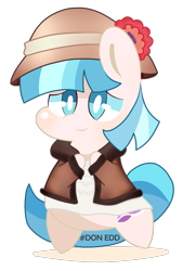 Size: 1469x2178 | Tagged: safe, artist:donedd, artist:php56, coco pommel, clothes, cocobetes, cute, flower, hat, jacket, pearl, simple background, smiling, solo, style emulation, trace, transparent background