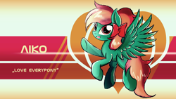 Size: 1366x768 | Tagged: safe, artist:ruhisu, oc, oc only, oc:aiko, pegasus, pony, female, floating, flying, gift art, mare, ribbon, smiling, solo