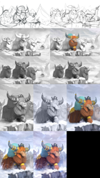 Size: 1722x3073 | Tagged: safe, artist:assasinmonkey, prince rutherford, yak, party pooped, cloven hooves, male, progress, sketch, snow, wip