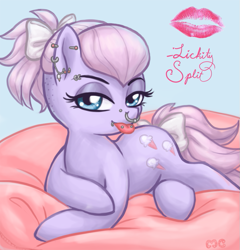 Size: 769x800 | Tagged: safe, artist:mcponyponypony, lickety split, g1, beanbag, earring, nose ring, piercing, solo, tongue out, tongue piercing