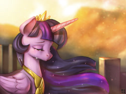 Size: 1898x1409 | Tagged: safe, artist:mrs1989, twilight sparkle, twilight sparkle (alicorn), alicorn, pony, armor, crown, crying, female, mare, solo