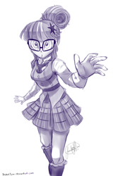 Size: 2734x4180 | Tagged: safe, artist:jadedjynx, sci-twi, twilight sparkle, equestria girls, friendship games, female, monochrome, solo